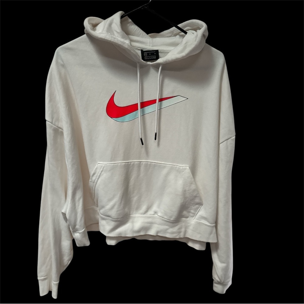Nike White Hoodie with Red and Light Blue Swoosh